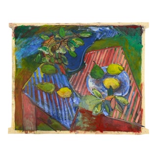 Still Life With Fruit, Post-Impressionist, Acrylic Painting on Canvas Cloth, Artist Uknown For Sale