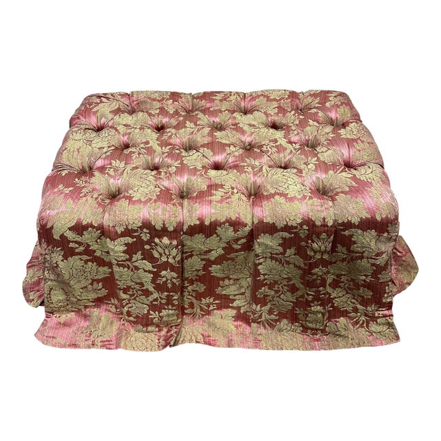 Custom Made Dusty Rose Tufted & Tasseled Ottoman For Sale