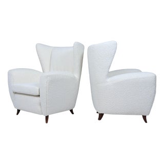 Mid-Century Italian Wingback Armchairs in Bouclé, 1950s, Set of 2 For Sale