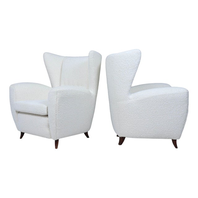 Mid-Century Italian Wingback Armchairs in Bouclé, 1950s, Set of 2 For Sale