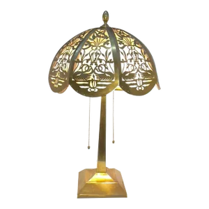 Circa 1920s Antique Brass Lamp With Reticulated Brass Lampshade