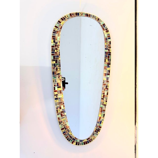 Wall mirror from the 1950s, four-light fixture, Euro Art E-14 sockets. Ceramic mosaic, mirror glass. Good used condition....