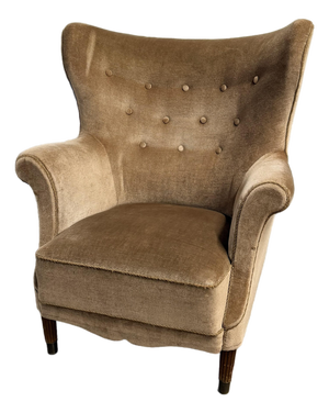 Danish Modern Mohair Wingback Lounge Chair in the Manner of Fritz Hansen, 1940's