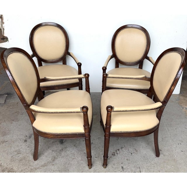 Set of 4 Baker Milling Road Neoclassical Mahogany & Parchment Leather Armchairs For Sale - Image 13 of 17