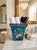 Teal Vintage Balinese Hand-Painted Wood Cachepot or Trash Can | Teal & Lotus Motif For Sale - Image 8 of 9