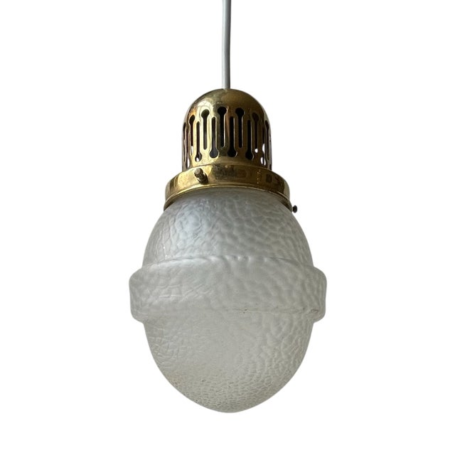 Scandinavian Art Deco Pendant Lamp in Brass and Lizard Glass, 1930s For Sale