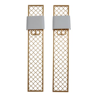 Pair Modern Design Gold Gilt Metal Lighted Wall Sconces For Sale