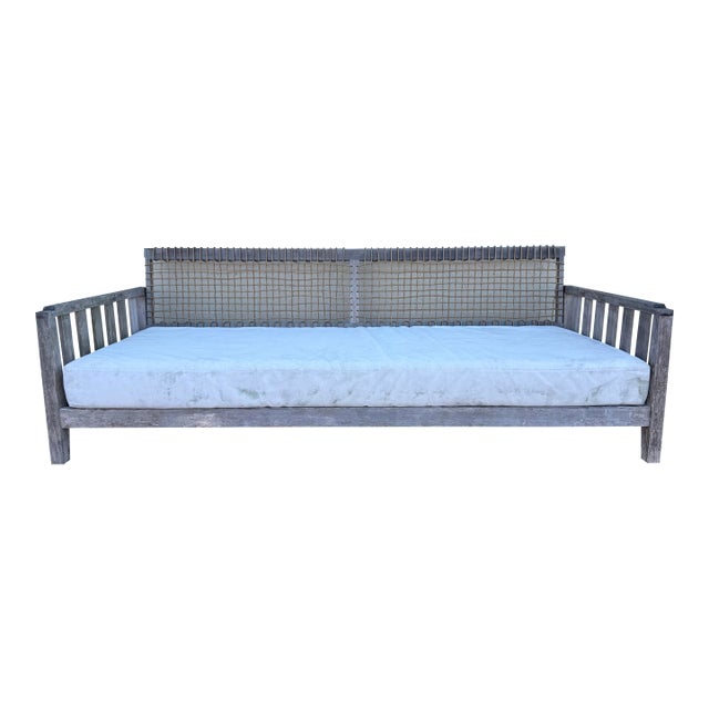 Henry Hall Serene Collection Outdoor Teak Daybed Sofa With Woven Waprolace Back | Premium Patio Lounge For Sale