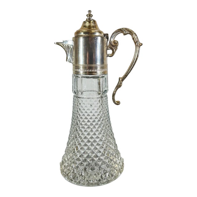 Vintage Silverplate and Pressed Glass Claret, Carafe, Pitcher For Sale