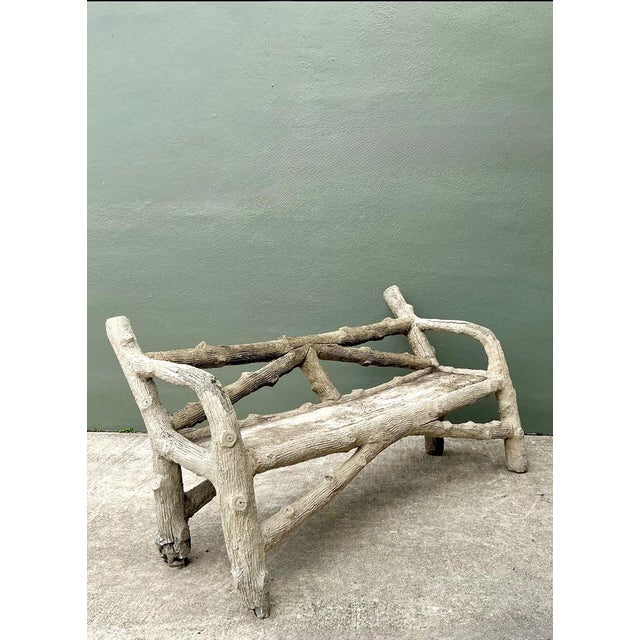 Vintage Faux Bois Concrete Garden Bench For Sale - Image 13 of 13