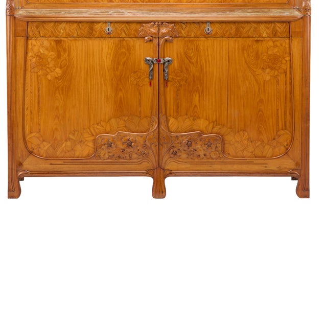 Antique Art Nouveau Style Oak & Mahogany Sideboard With Mirrored Backdrop For Sale In New York - Image 6 of 8