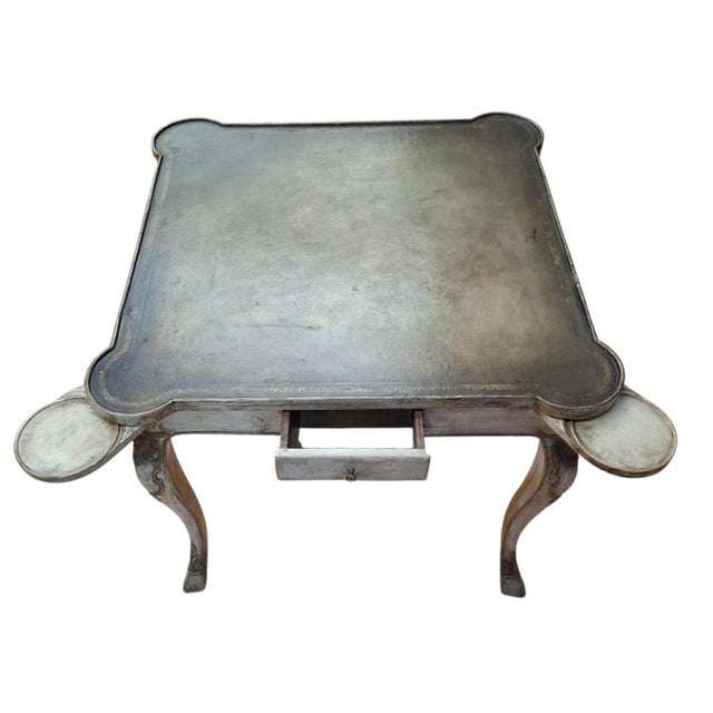 French Early 20th Century Carved French Games Table With Leather Top For Sale - Image 3 of 12