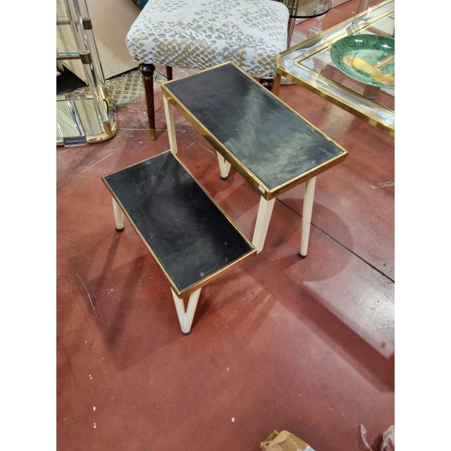 Vintage Double Step Stool Material: Metal (Cream, Black and Brass) Origin: Italy Circa: 1950's