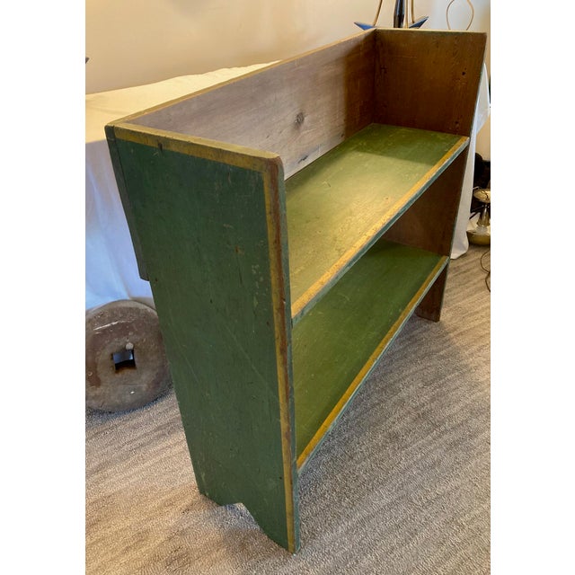 Wood Antique Bucket Bench or Crock Shelf (W Original Green Milk Paint) For Sale - Image 7 of 13