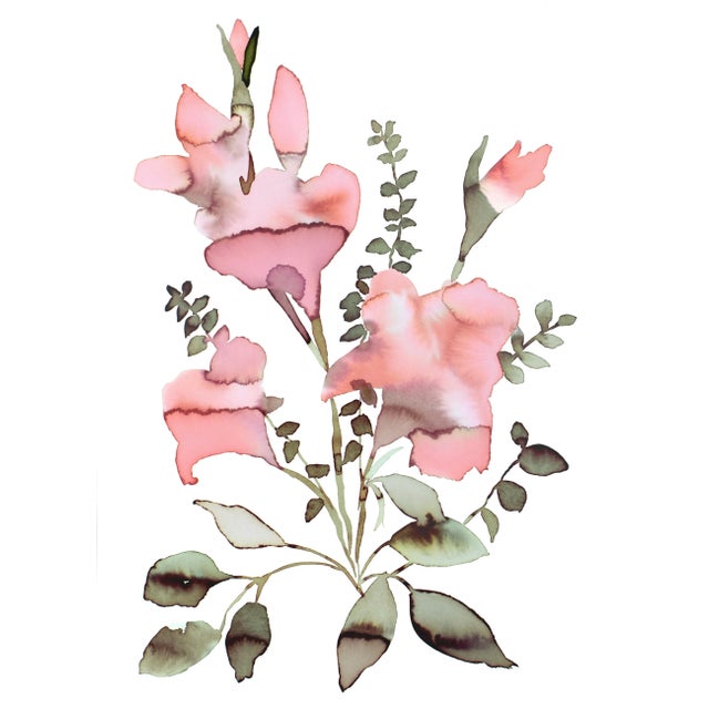 "Floral No. 34" Contemporary Original Botanical Flower Watercolor Painting by Elizabeth Becker For Sale
