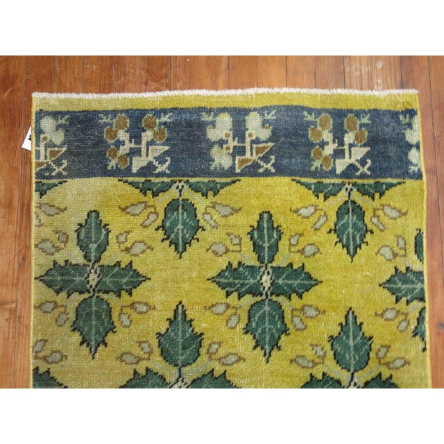 Mid 20th Century Yellow Green 20th Century Wool Handmade Turkish Konya Runner For Sale - Image 5 of 6