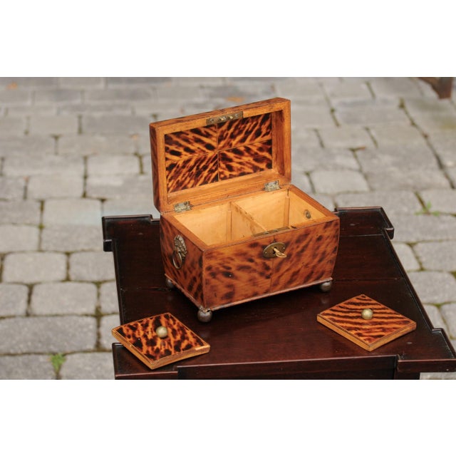 English Victorian 1870s Tea Caddy with Faux Painted Tortoise Finish and Brass For Sale In Atlanta - Image 6 of 10