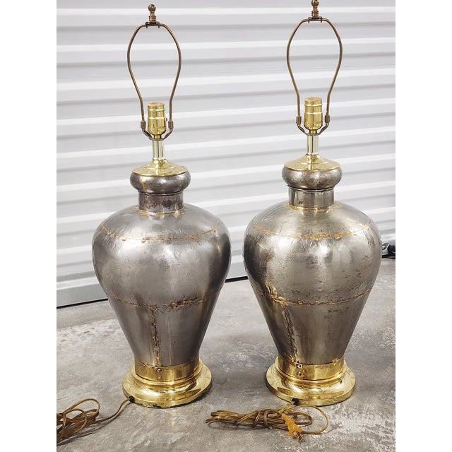 Metal Vintage Handcrafted Metal & Brass Table Lamps-a Pair For Sale - Image 7 of 15