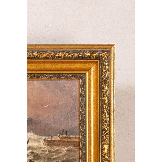 English John Taylor Allerston (1828–1914), British — Paddle Steamer Entering Harbour, Signed & Dated 1888, Oil on Canvas For Sale - Image 3 of 4