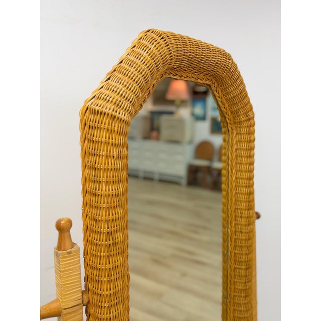Vintage Coastal Hexagon Wicker Floor Mirror, Rattan Standing Full Length Mirror For Sale In Tampa - Image 6 of 9