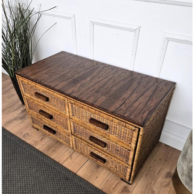 Brown Vintage Italian Bamboo and Rattan Bohemian Chest of Drawers, 1960s For Sale - Image 8 of 9