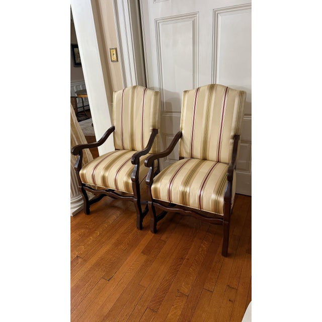 Pearson Pair of Pearson Furniture Armchairs – Striped Upholstery & Curved Silhouette For Sale - Image 4 of 12
