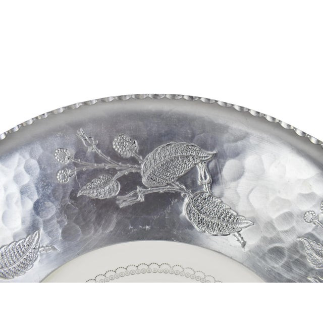 Metal Victorian Hand Hammered Wrought Farberware Brooklyn Ny With Inserted China Plate Platter Tray For Sale - Image 7 of 11