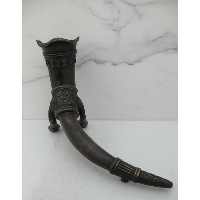 Bronze Decorative Bronze Lion Foot Drinking Horn Rhyton Vase Cornucopia Vessel Pair For Sale - Image 8 of 14