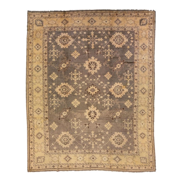 2020s Turkish 1900s Oushak Gray Wool Rug Handmade With Allover Floral Motif For Sale