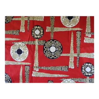 Vintage Asian Red Black & Gold Graphic Cotton Print Fabric 4y For Sale
