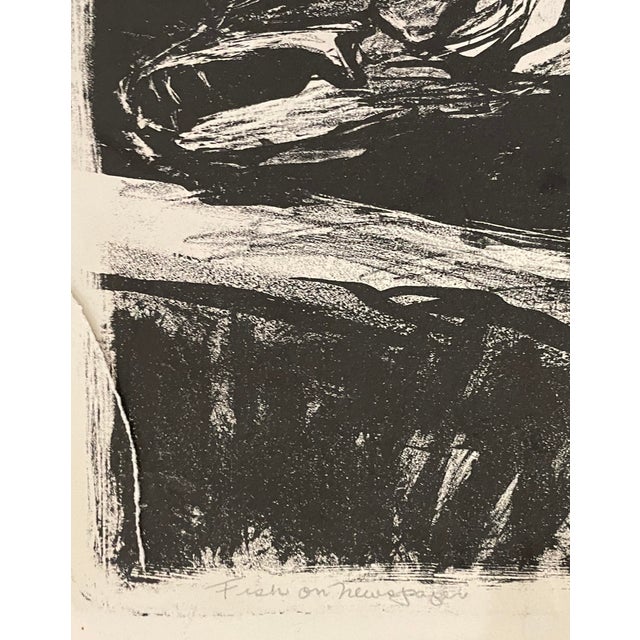 Mid-Century Modern 1955 Barry Fish on Newspaper Lithograph For Sale - Image 3 of 4
