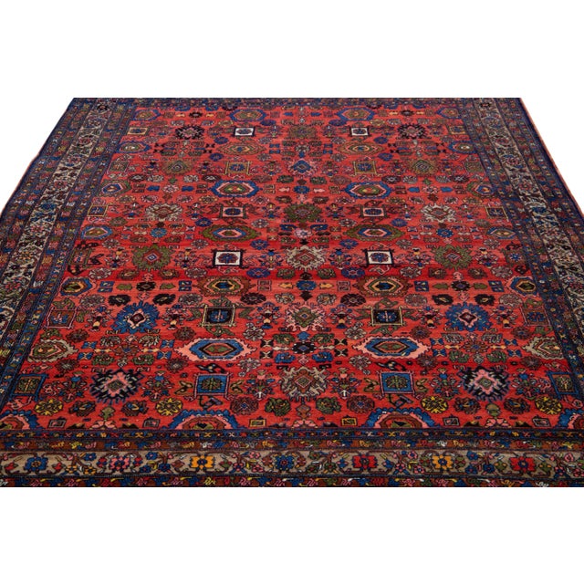 Traditional Antique Bidjar Handmade Red Designed Wool Rug For Sale - Image 3 of 9