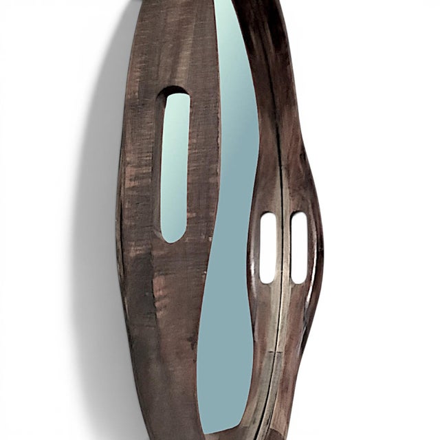 A Pair of Rustic Hand Hewn Farmhouse Wooden Serving Tray Style Wall Mirrors For Sale - Image 9 of 14