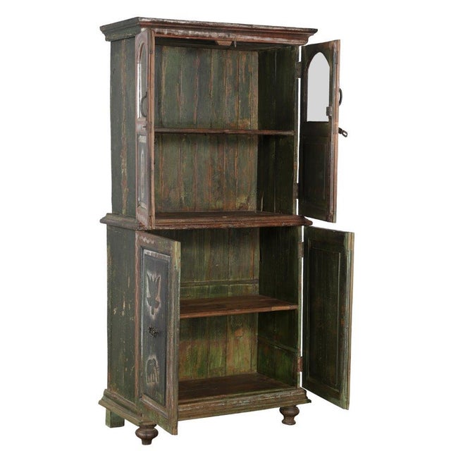 Indian Antique Indian Painted Teakwood Bookcase/Armoire For Sale - Image 3 of 4