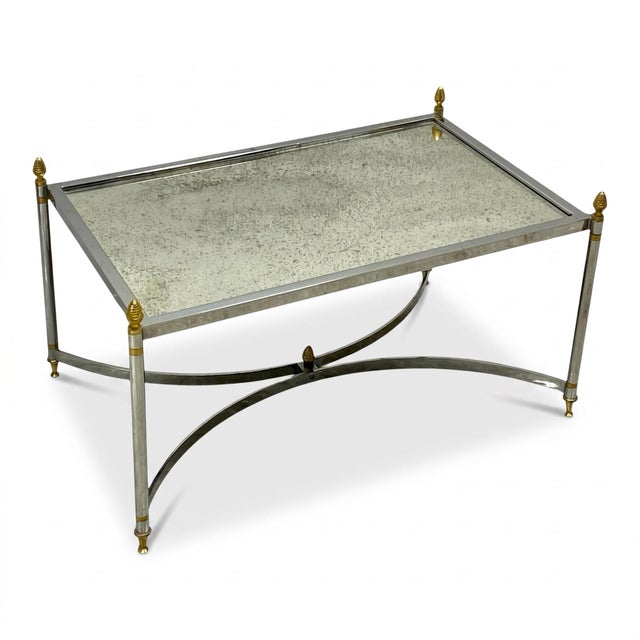 Maison Jansen 20th-C. Maison Jansen Inspired Chrome and Brass Coffee Table W/ Mirror or Glass For Sale - Image 4 of 5