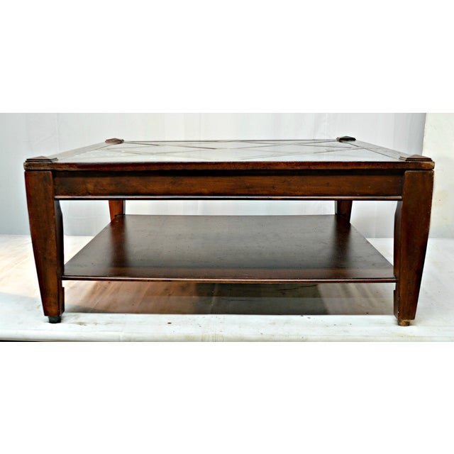Vintage Solid Wood Coffee Table W/Marble Top | Chairish