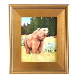Brown Bear in Forest Landscape Painting Including the Antiqued Gold Wood Frame