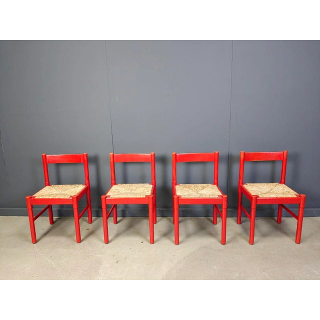 Vintage Red Lacquer and Wicker Dining Chairs, 1970s, Set of 4 For Sale - Image 4 of 11