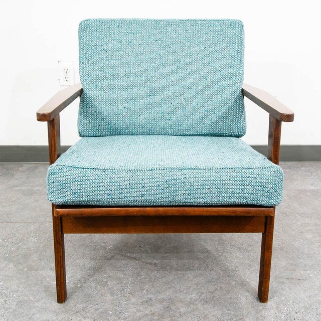 Mid Century Danish Modern Lounge Chair Armchair Blue Aqua Arms MCM Denmark Japan For Sale - Image 4 of 12