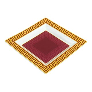 1990s Versace X Rosenthal Méandre Collection Porcelain Vide-Poche- Greek Key Medusa Pattern with 22k Gold Trim For Sale