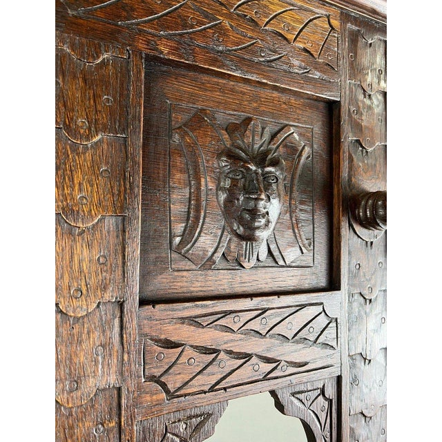 Brown 19th Century Neo-Gothic Carved Oak Coat Rack For Sale - Image 8 of 9