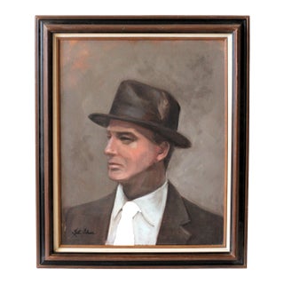 Signed MCM Male Oil on Canvas Painting For Sale