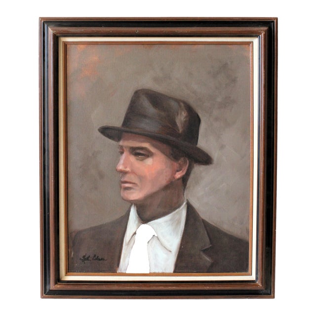Signed MCM Male Oil on Canvas Painting For Sale