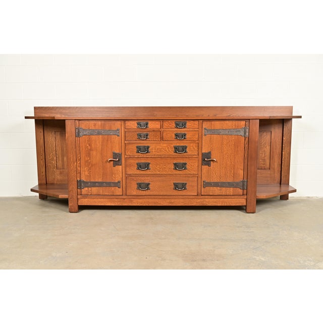 L. & J. G. Stickley Rare Mission Oak Arts & Crafts Columbus Avenue Monumental Sideboard, Newly Refinished For Sale - Image 18 of 18