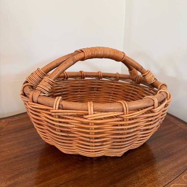 Vintage Rustic Rattan/Wicker Gathering Basket For Sale - Image 4 of 9