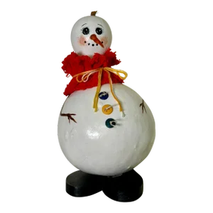 Vintage Arts & Crafts Holiday Snowman Hand Painted Gourd Art in White, Red & Black