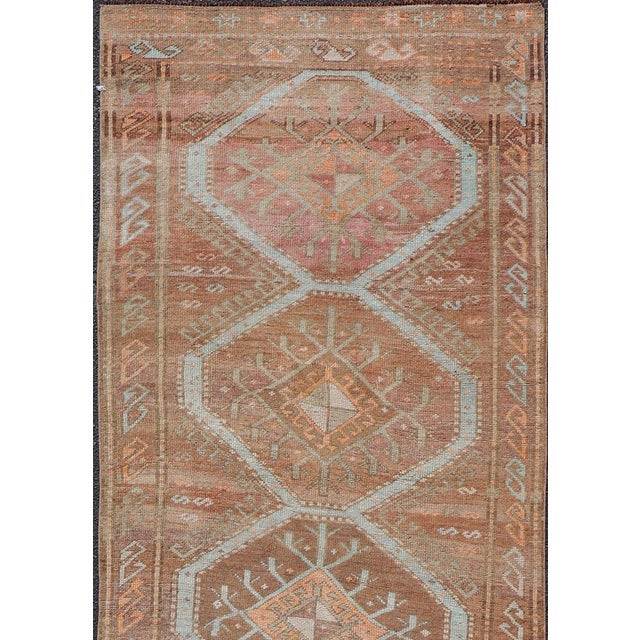 Colorful Turkish Kars Runner in Softer Tones With Tribal and Geometric Motifs 3'9 X 10'9 For Sale In Atlanta - Image 6 of 10