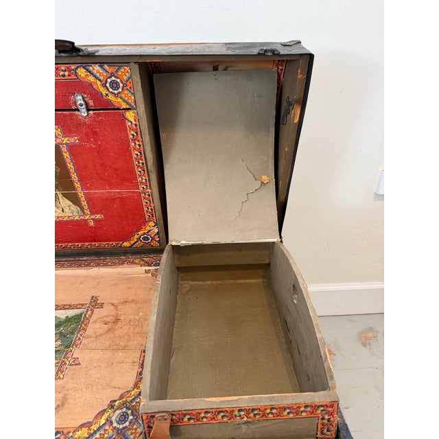 Antique Adams Express Co. Dome-Top Steamer Trunk With Original Lithographed Interior, C. 1890s For Sale - Image 9 of 13