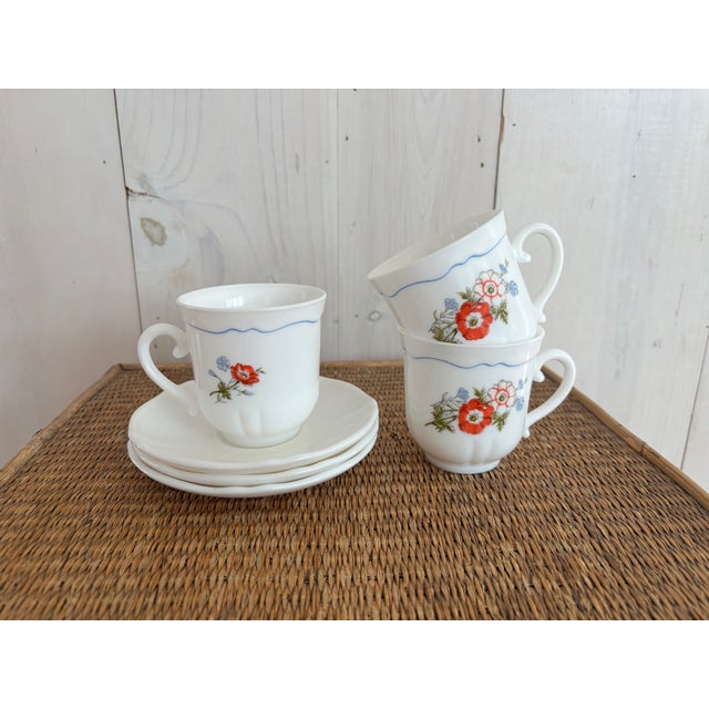 Mid 20th Century Mid 20th Century French Arcopal Cups and Saucers, Set of Three For Sale - Image 5 of 10