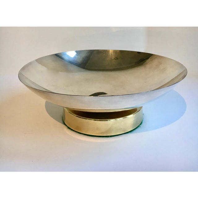 Midcentury stainless and brass footed bowl, a sleek and modern bowl, simple and elegant alone, it also ready for any shelf...